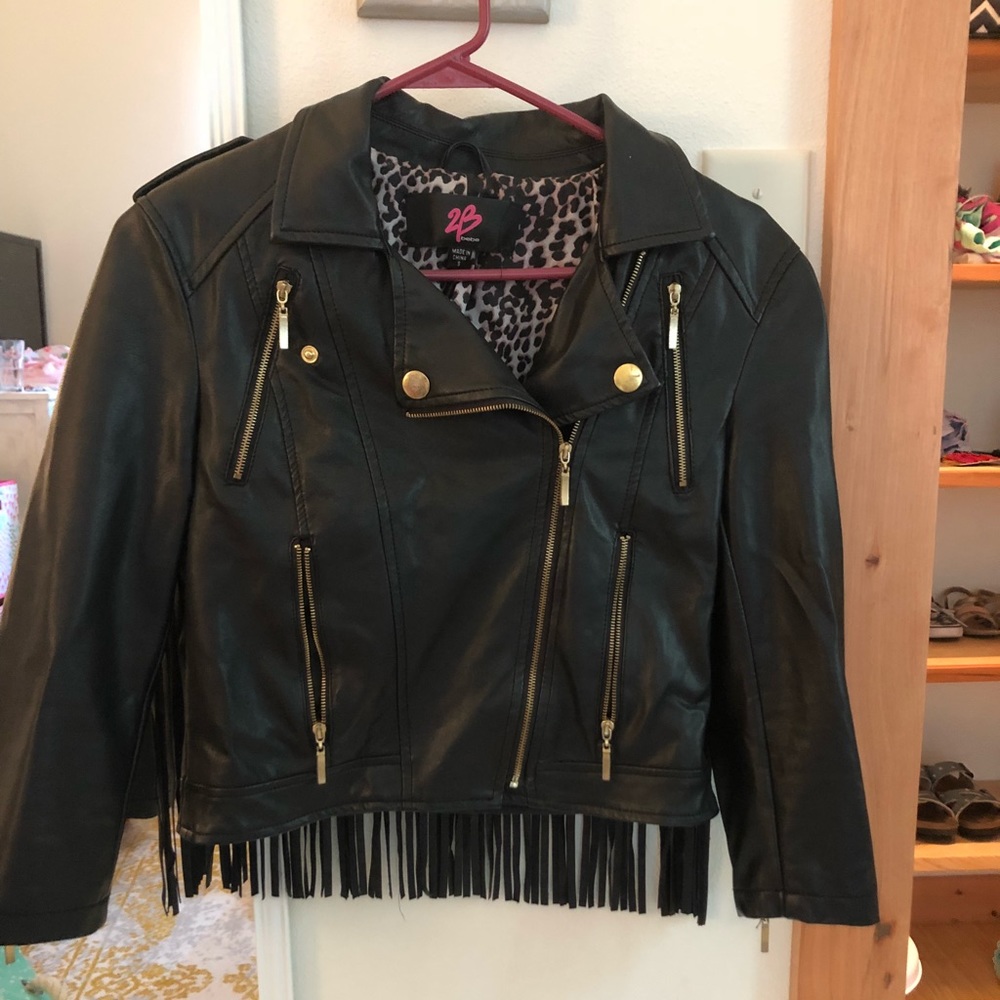 Bebe fringe leather jacket